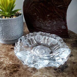 Thick Chunky Frosted Roses Crystal Glass Ashtrays Cigars Jewel Trinket Dish Bowl